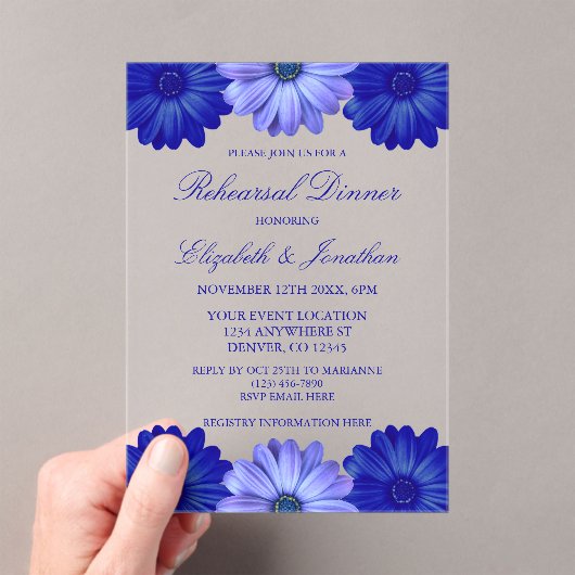 Blue Floral Probe Dinner Acryleinladungen (Insitu (Handheld))