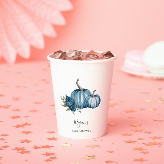 Blue Floral Pumpkin Baby Dusche Pappbecher (Insitu)