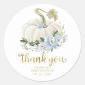 Blue Floral Pumpkin Fall Baby Dusche Danke Runder Aufkleber (Vorderseite)
