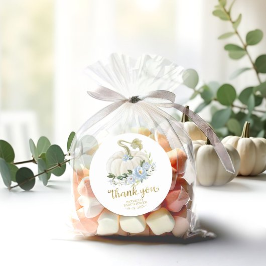 Blue Floral Pumpkin Fall Baby Dusche Danke Runder Aufkleber