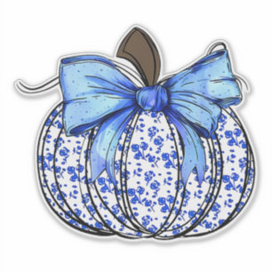 Blue Floral Pumpkin Fall Coquette Erntedank Aufkleber