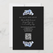Blue Floral QR Code Black and White Wedding Einladung (Rückseite)