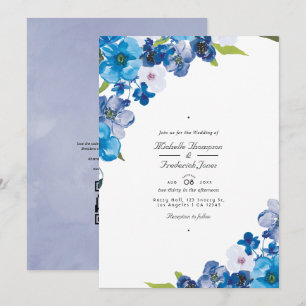 Blue Floral QR Code UAWG Garden Wedding Invita Einladung