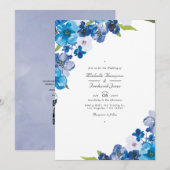 Blue Floral QR Code UAWG Wedding Einladung (Vorne/Hinten)