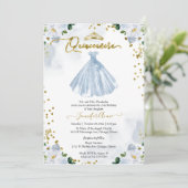 Blue Floral Quinceanera Einladung Bilingual (Stehend Vorderseite)
