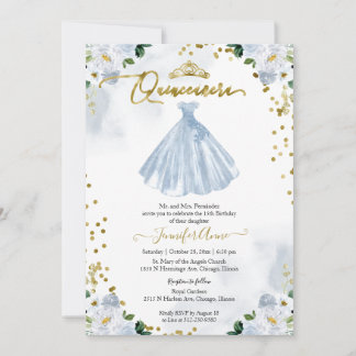 Blue Floral Quinceanera Einladung Bilingual