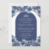 Blue Floral Quinceanera Geburtstag Einladung (Vorderseite)