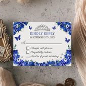 Blue Floral Quinceñera Butterfells RSVP Card