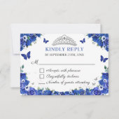Blue Floral Quinceñera Butterfells RSVP Card Karte (Vorderseite)