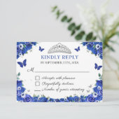 Blue Floral Quinceñera Butterfells RSVP Card Karte (Stehend Vorderseite)