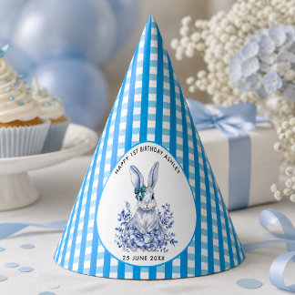 Blue Floral Rabbit 1. Geburtstag für Kinder Partyhütchen