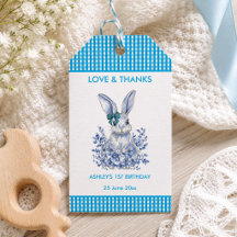 Blue Floral Rabbit 1. Geburtstag Party Geschenk Ta