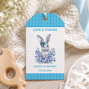 Blue Floral Rabbit 1. Geburtstag Party Geschenk Ta Geschenkanhänger