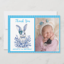 Blue Floral Rabbit Thema 1. Geburtstag Gratitud