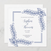 Blue Floral Rahmen elegante Hochzeitseinladung Einladung (Vorne/Hinten)