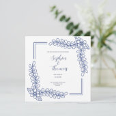 Blue Floral Rahmen elegante Hochzeitseinladung Einladung (Stehend Vorderseite)