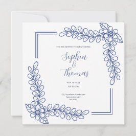 Blue Floral Rahmen elegante Hochzeitseinladung Einladung