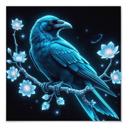 Blue Floral Raven Fotodruck (Vorne)
