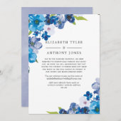 Blue Floral Reduced Wedding Guest List Ankündigung (Vorne/Hinten)