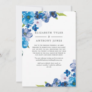 Blue Floral Reduced Wedding Guest List Ankündigung