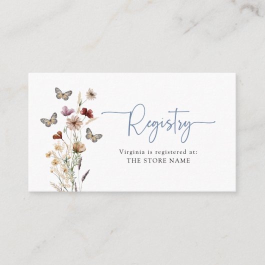 Blue Floral Registry Baby Dusche Begleitkarte (Vorderseite)