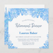 Blue Floral Retirement Dinner Party Einladung (Vorne/Hinten)