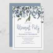 Blue Floral Retirement Party Einladung (Vorne/Hinten)