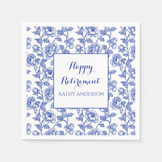 Blue Floral Retirement Party Serviette (Vorderseite)