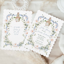 Blue Floral Ribbon Baby Bunny Baby Dusche Einladung