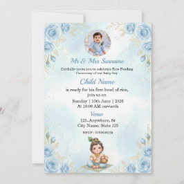 Blue Floral Rice Feeding Ceremony Invitation Einladung