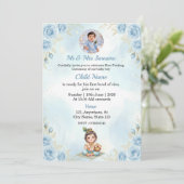 Blue Floral Rice Feeding Ceremony Invitation Einladung (Stehend Vorderseite)