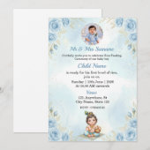 Blue Floral Rice Feeding Ceremony Invitation Einladung (Vorne/Hinten)