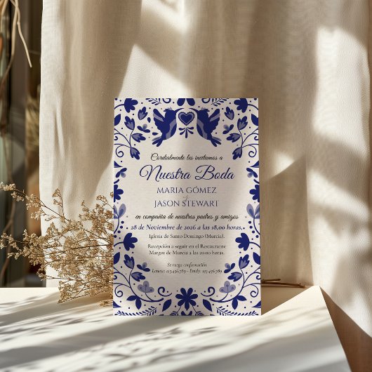 Blue Floral Romantic Aesthetic Spanish Wedding Einladung