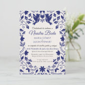 Blue Floral Romantic Aesthetic Spanish Wedding Einladung (Stehend Vorderseite)