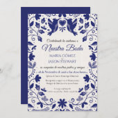 Blue Floral Romantic Aesthetic Spanish Wedding Einladung (Vorne/Hinten)