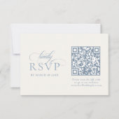 Blue Floral Romantic Calligraphy with QR Code RSVP Karte (Vorderseite)