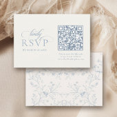 Blue Floral Romantic Calligraphy with QR Code RSVP Karte