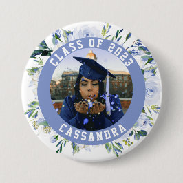 Blue Floral Rose Abschluss Foto Button
