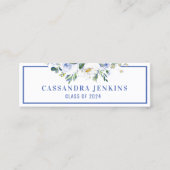 Blue Floral Rose Abschluss Name Card Mini Visitenkarte (Vorderseite)
