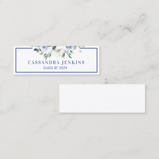 Blue Floral Rose Abschluss Name Card Mini Visitenkarte (Vorne/Hinten)