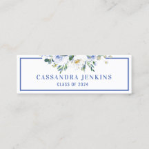 Blue Floral Rose Abschluss Name Card