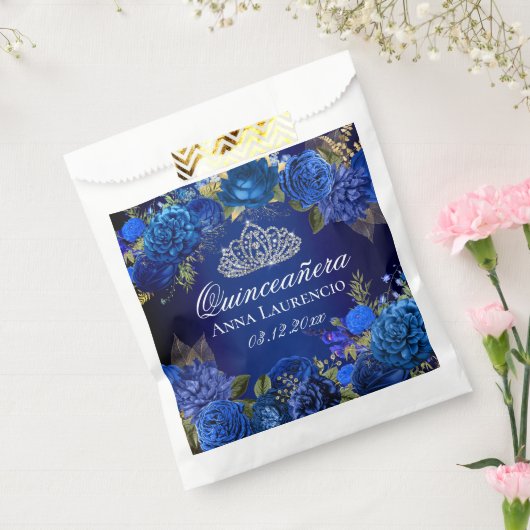Blue Floral Rose Quinceanera Party Geschenktütchen (Versiegelt)