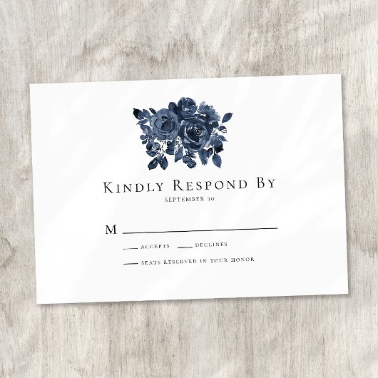 Blue Floral Rose Wedding RSVP Card Mitteilungskarte