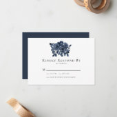 Blue Floral Rose Wedding RSVP Card Mitteilungskarte (Vorderseite/Rückseite Beispiel)