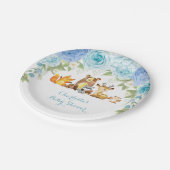Blue Floral Rose Woodland Forest Boy Baby Dusche Pappteller (Schrägansicht)
