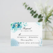 Blue floral RSPV Einladungskarte für Hochzeiten (Stehend Vorderseite)