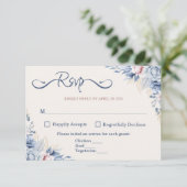 Blue Floral RSVP Card (Stehend Vorderseite)