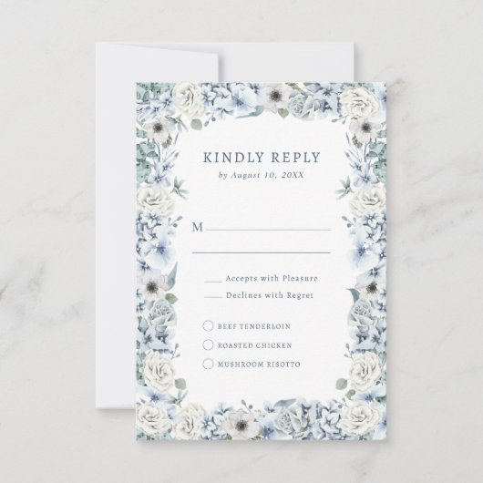 Blue Floral RSVP Card (Vorderseite)