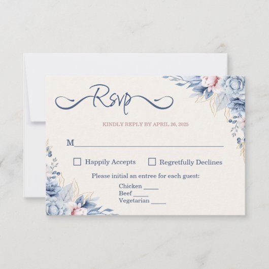 Blue Floral RSVP Card Karte (Vorderseite)