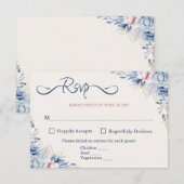 Blue Floral RSVP Card Karte (Vorne/Hinten)